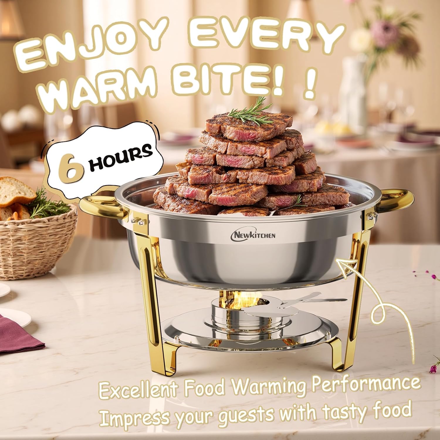 Thumbnail 4 de NewKitchen 6QT Round Chafing Dishes 4-Pack