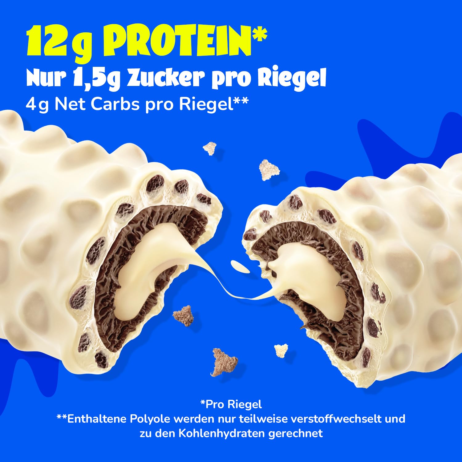 Detalle de ahead Protein Riegel Cookies & Cream – 14x45 g, Extra softer, Low Carb & ohne Zuckerzusatz