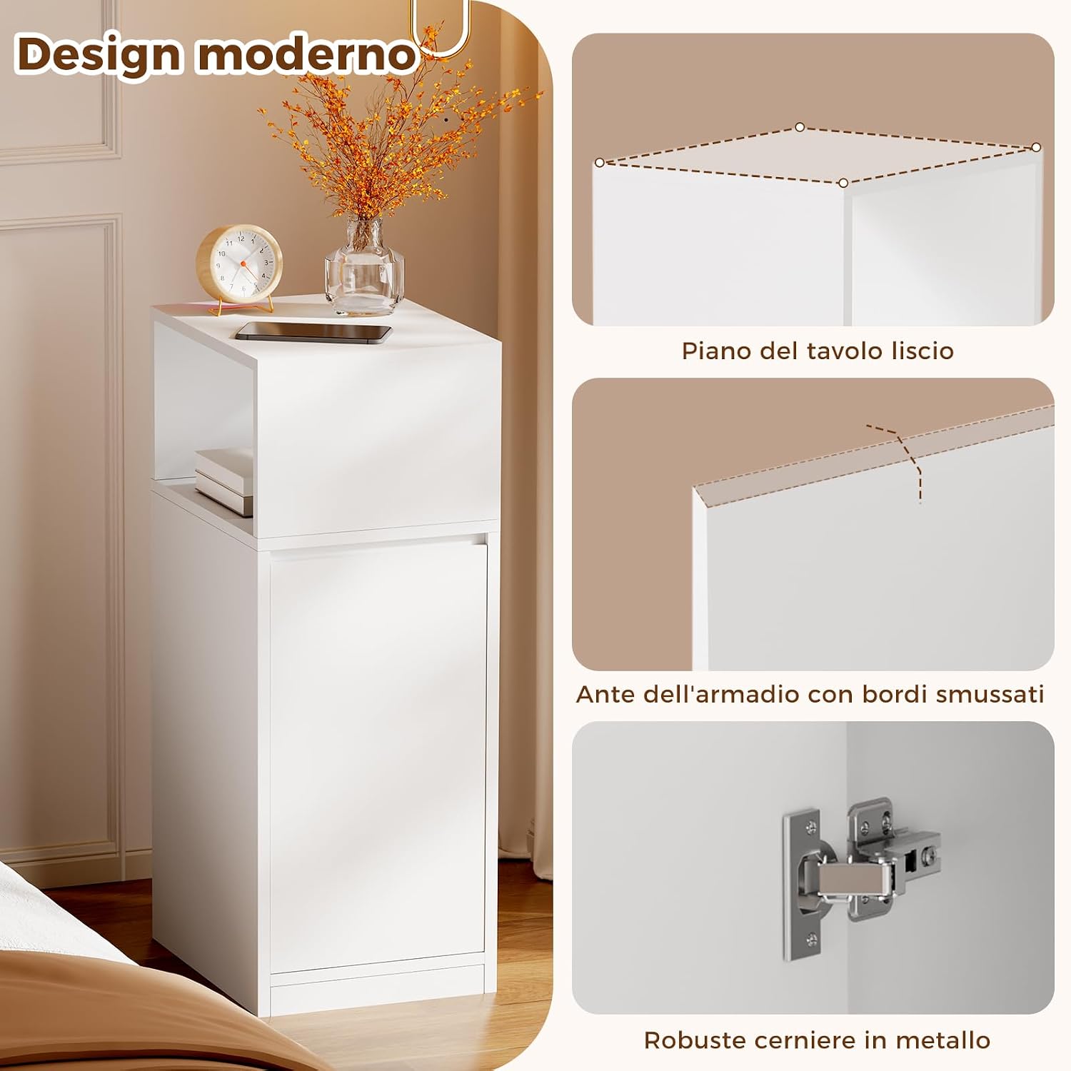 Detalle de BEWISHOME Comodino Stretto 2 pezzi – 25 cm di larghezza, stile moderno