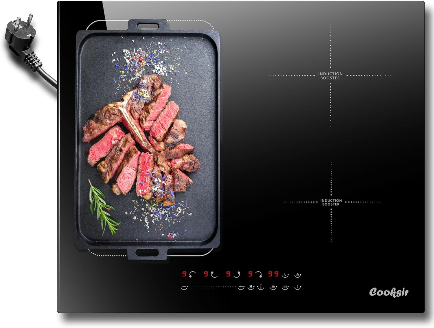 Detalle de Cooksir Induktionskochfeld 60 cm mit Stecker – 4 Zonen, 3500 W, 220 V, 16 A