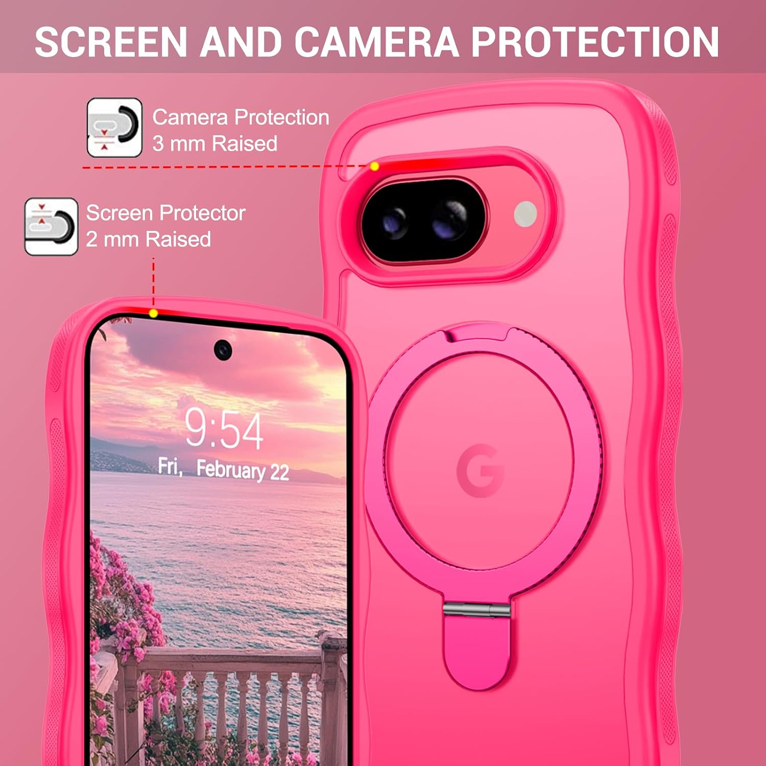 Detalle de GaoBao Magnetic Pixel 9A Case with Ring Stand – Curly Wave Translucent Matte, MagSafe Compatible