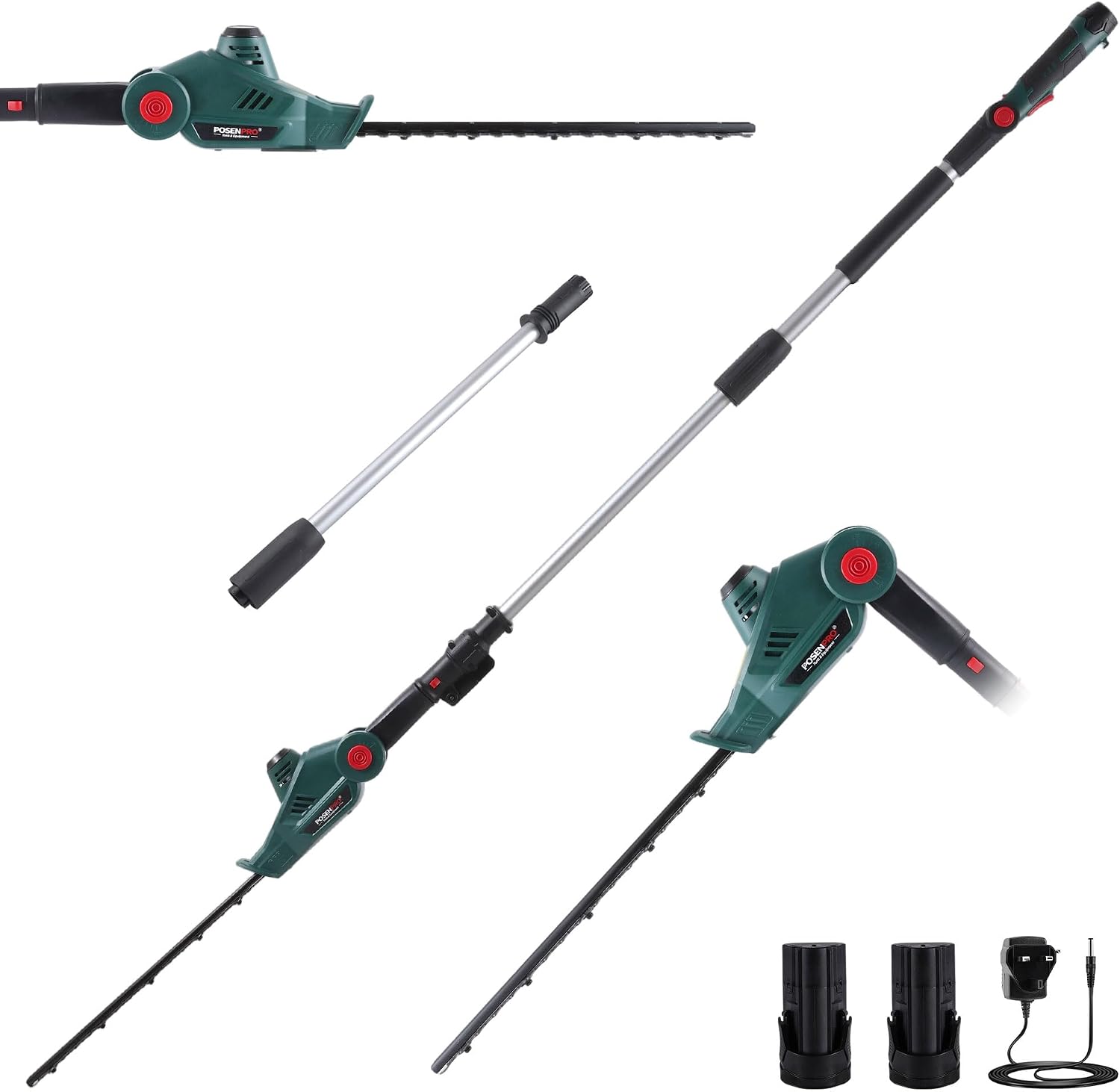 Detalle de POSENPRO 12V Cordless Pole Hedge Trimmer with 2x 2.0Ah Batteries and 2.67m Reach