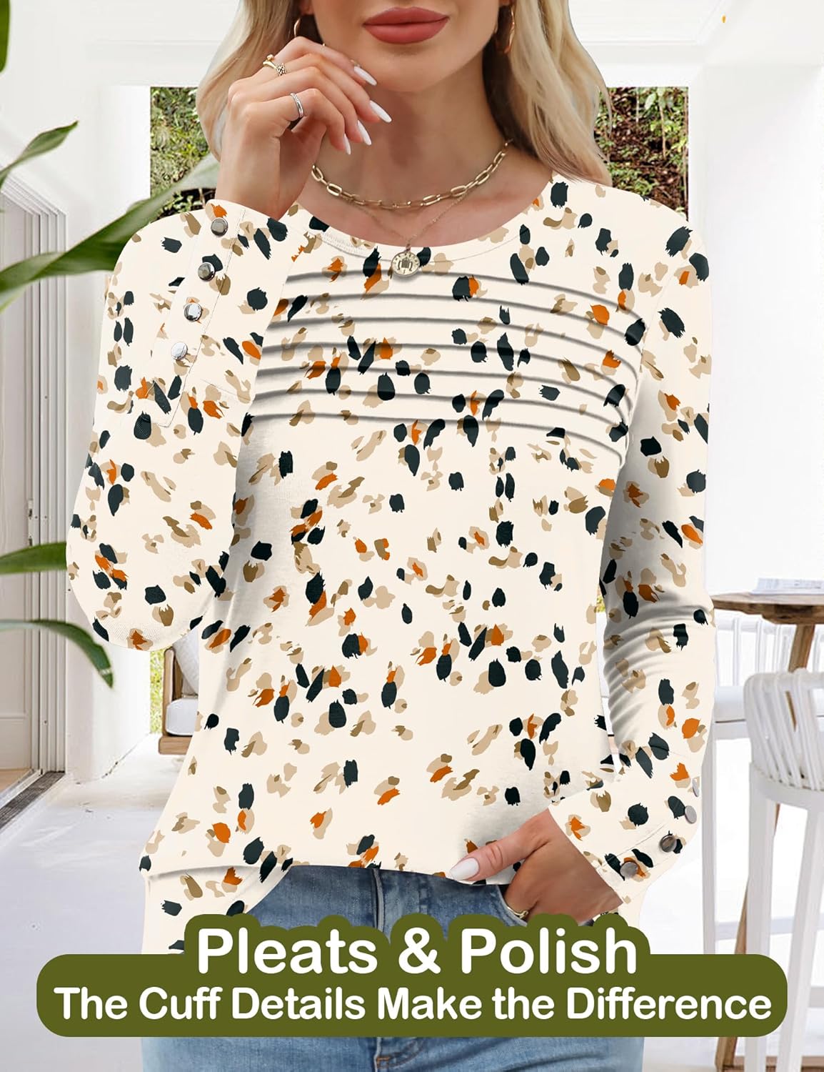 Detalle de Women’s Dressy Casual Long Sleeve Blouse for Fall — Versatile Tunic Top for Work and Weekend