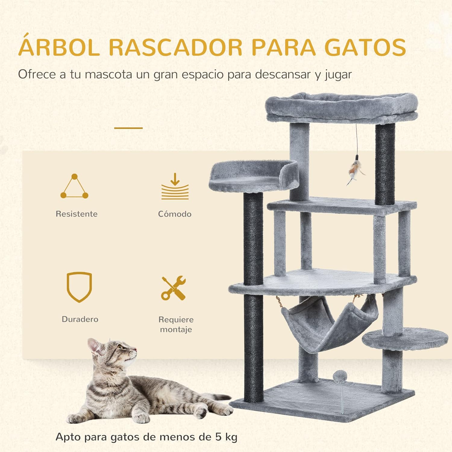 Thumbnail 2 de PawHut Árbol Rascador para Gatos 48x48x107 cm