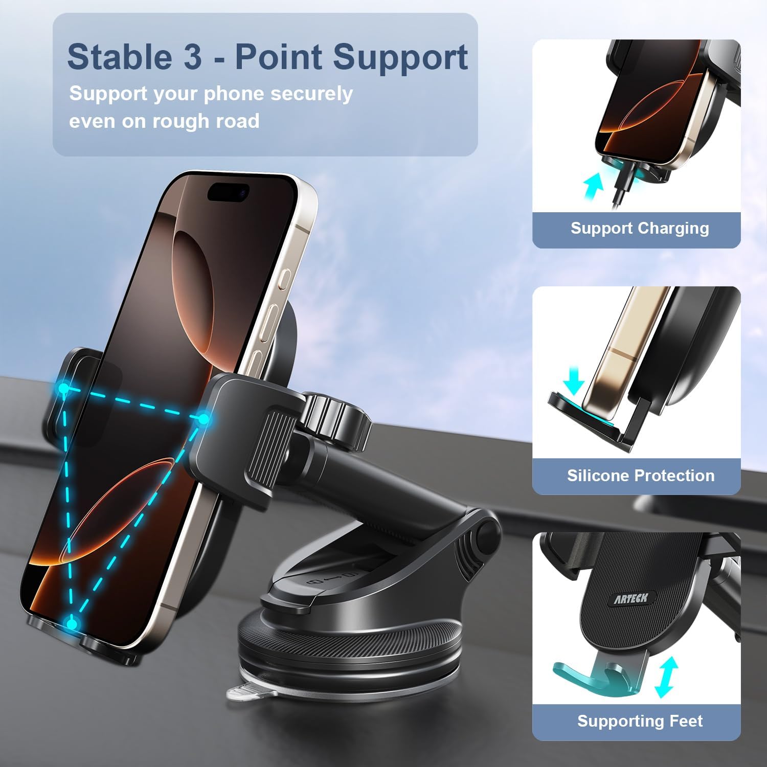 Detalle de Arteck Car Mount 360° rotation car phone holder