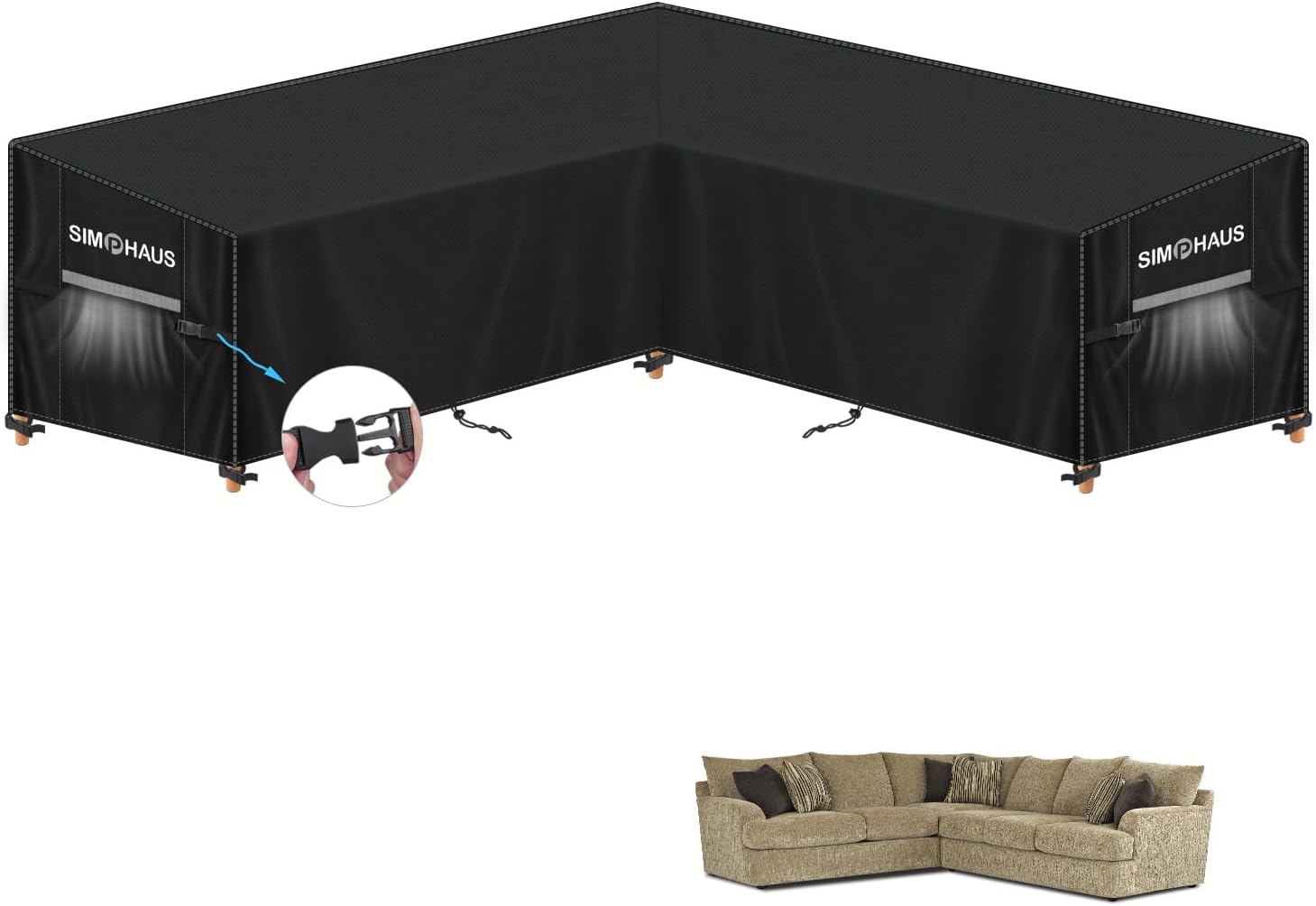 Detalle de SIMPHAUS 285x285x99x80/60cm-hoes voor hoekbank, 420D Oxford-stof