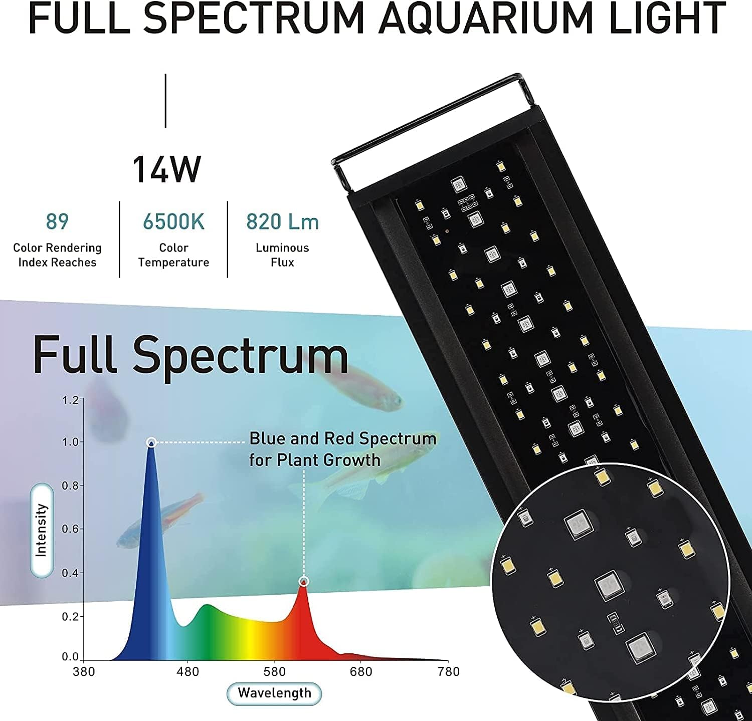 Thumbnail 1 de Hygger Aquarium Beleuchtung – Vollspektrum LED-Licht mit Monitor, 58 LEDs, 14W, 30–45 cm Süßwasserbecken