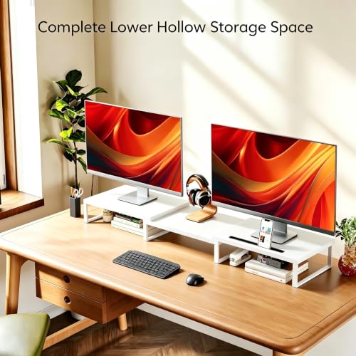 Detalle de DOMSHOCT Dual Monitor Stand Riser: Adjustable, Open Bottom Storage and Tablet Slot