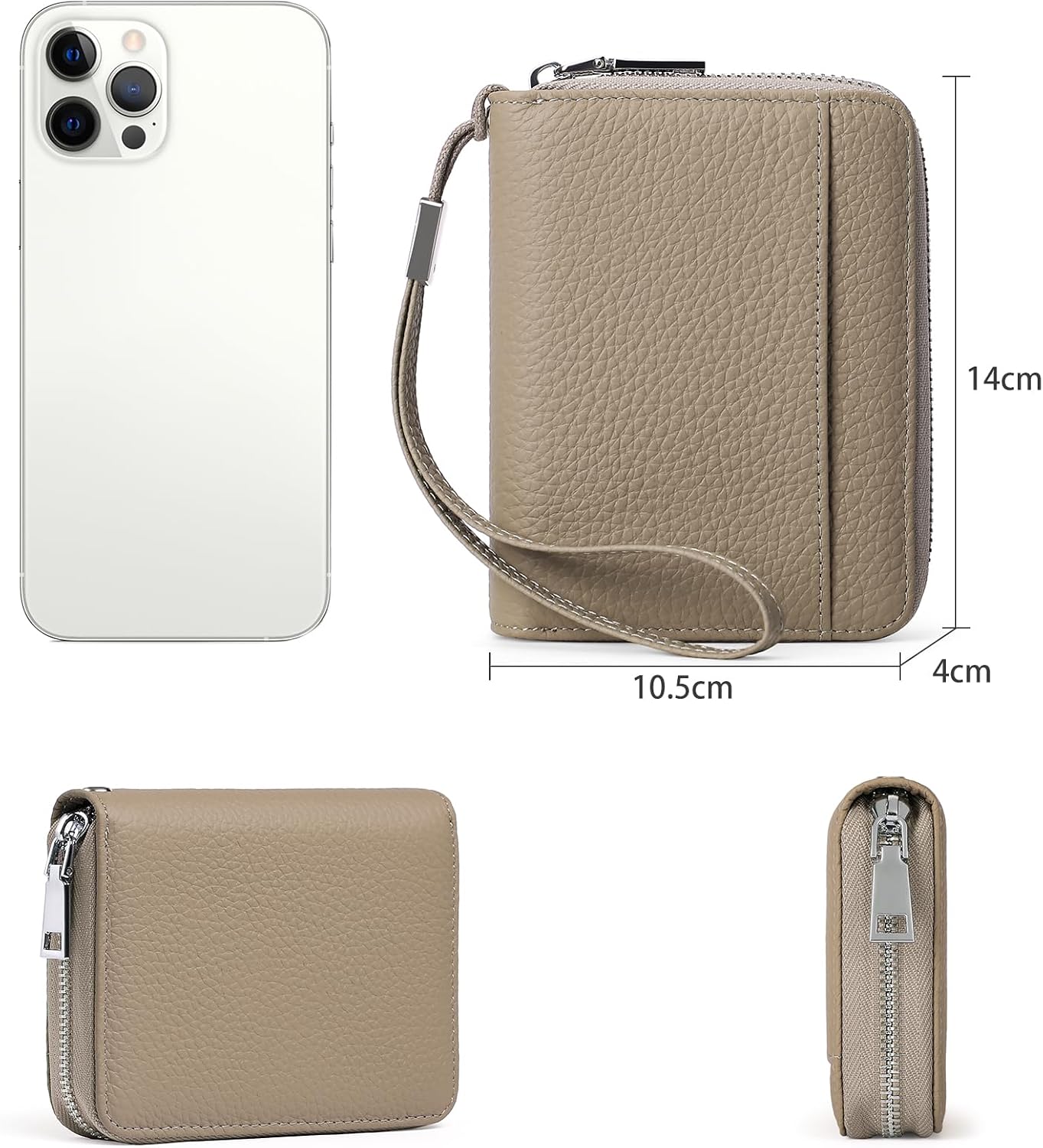 Detalle 2 de SENDEFN Damen-Geldbeutel aus Leder mit RFID-Schutz und Reißverschluss (14 x 10,5 x 4 cm)