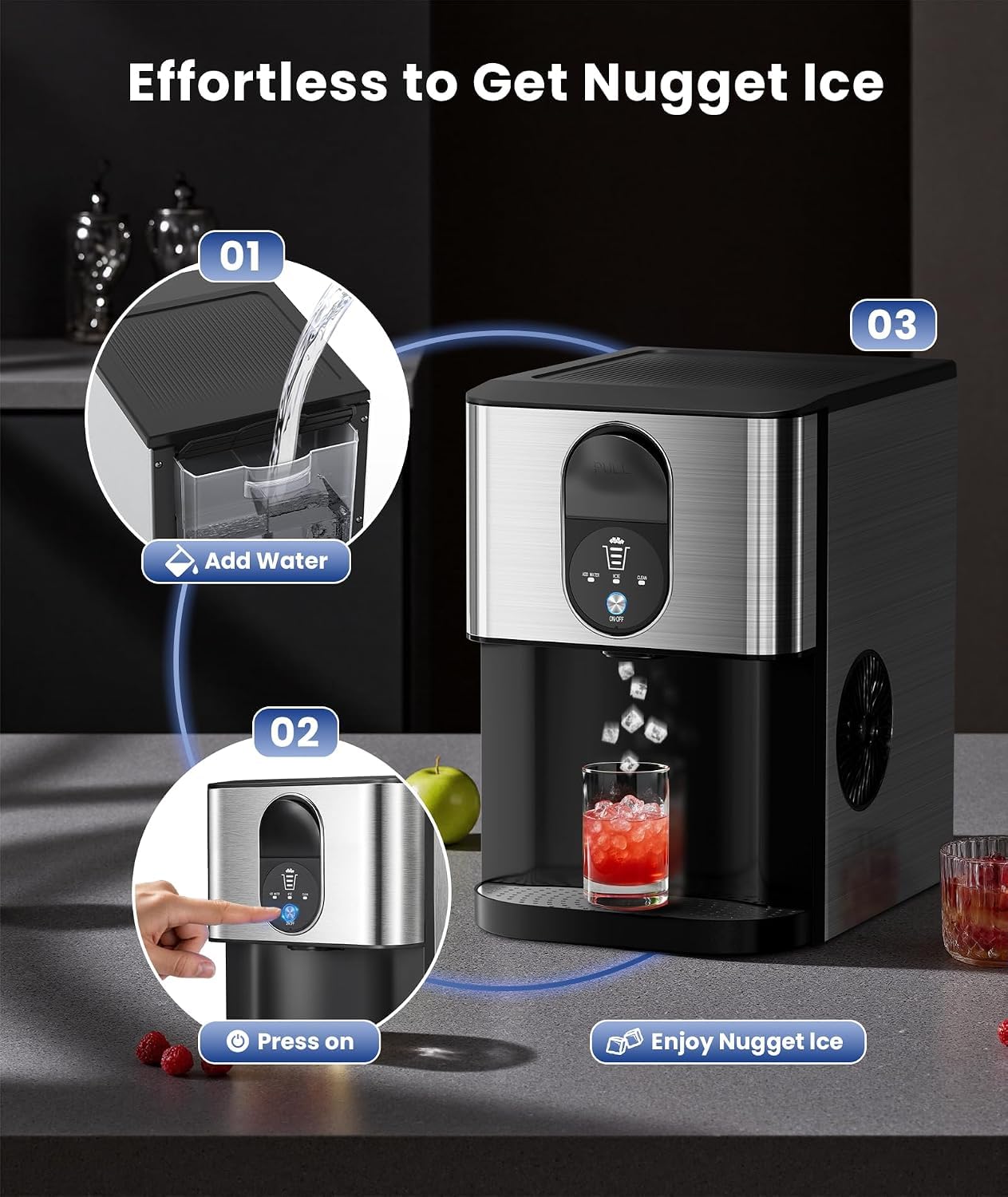 Thumbnail 4 de COWSAR HZB-20DN Countertop Nugget Ice Maker with Dispenser, 44 lb Daily Output