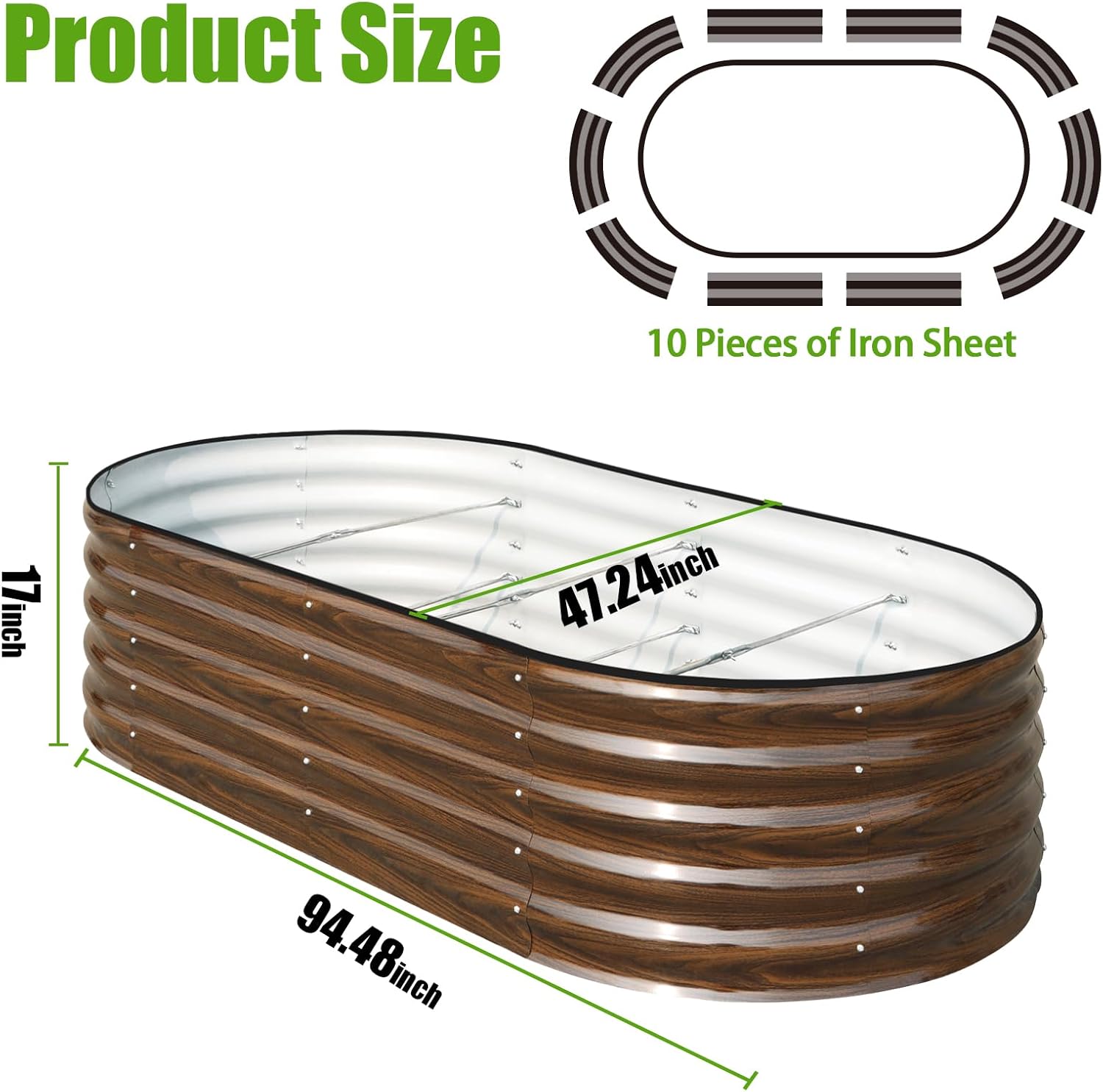Detalle 2 de SnugNiture 8x4x1.5 ft Galvanized Oval Raised Garden Bed