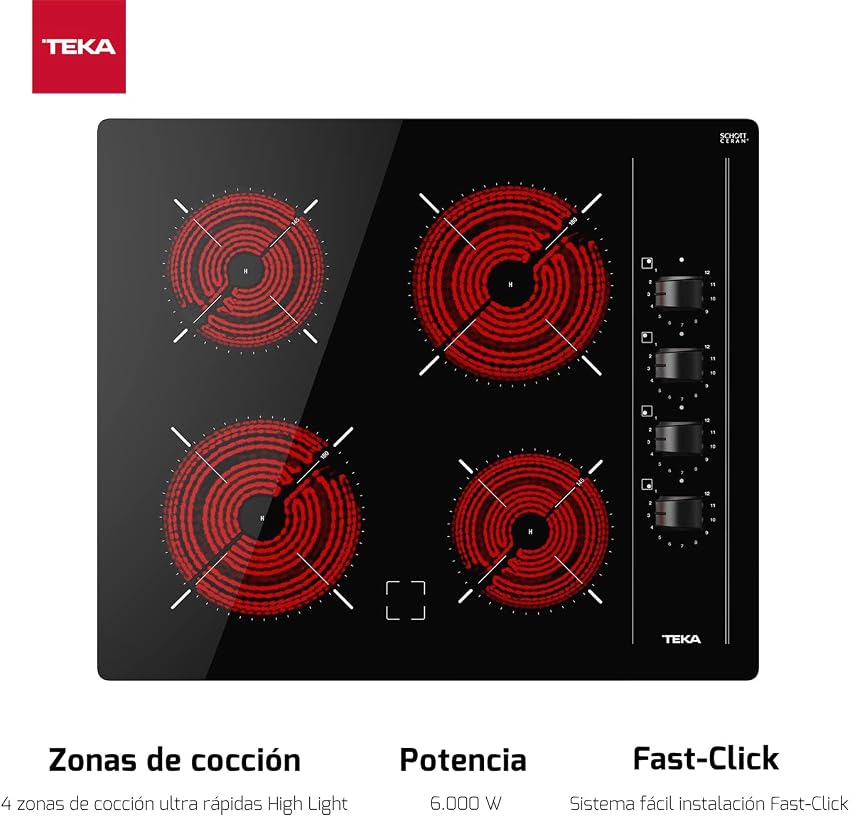 Detalle de Teka TBC 64000 XFL - Vitrocerámica Negra con 4 Fuegos