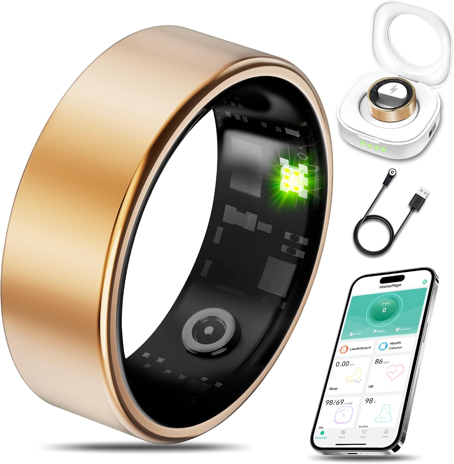 Detalle de Milavan R11 Smart Ring, Rose Gold Size 8, IP68 Sleep & Activity Tracking