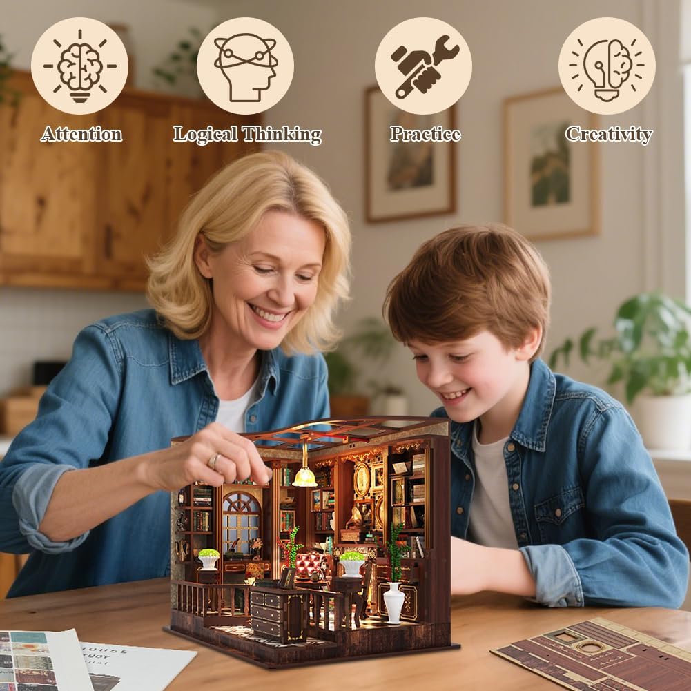 Thumbnail 2 de Aolso Kit Book Nook – Maison miniature DIY, 248 pièces en bois et puzzle 3D