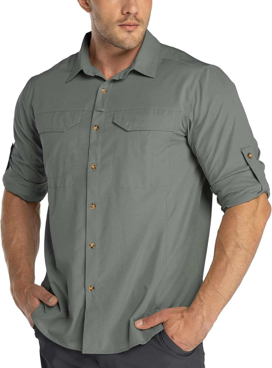 Thumbnail 6 de 33,000ft Funktionshemd Herren UPF50+ UV-Schutz – atmungsaktives Langarm-Button-Down für Outdoor, Angeln & mehr