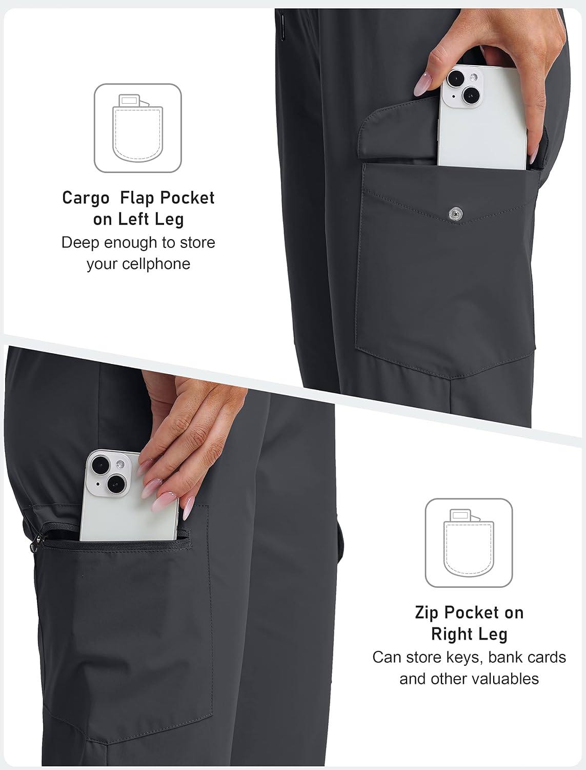 Detalle de MoFiz Capri Pants for Women: Lightweight Ice Cool Capris with 4 Pockets
