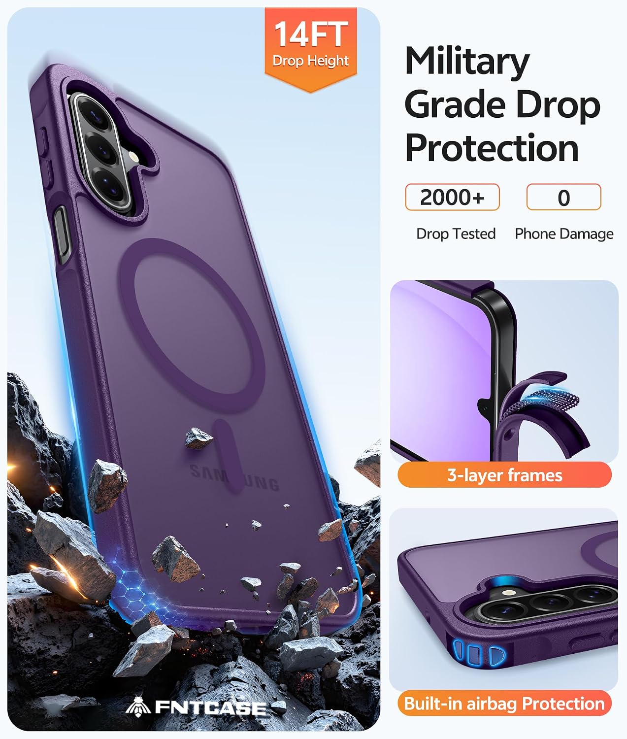 Detalle de FNTASE Galaxy A17/A16 5G Case with Screen Protector and MagSafe Compatibility (Purple)