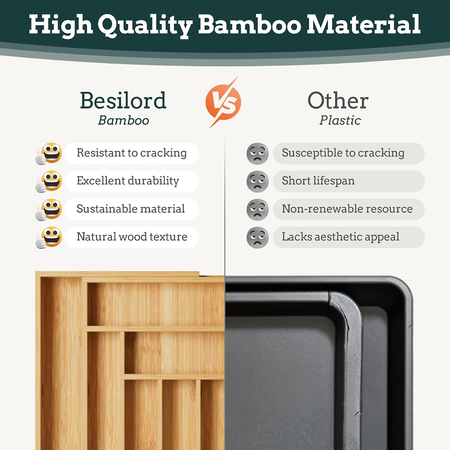 Thumbnail 5 de Silverware Organizer Large: Magnetic, Expandable Bamboo Silverware Drawer Organizer (21.3"–37.5" Wide)
