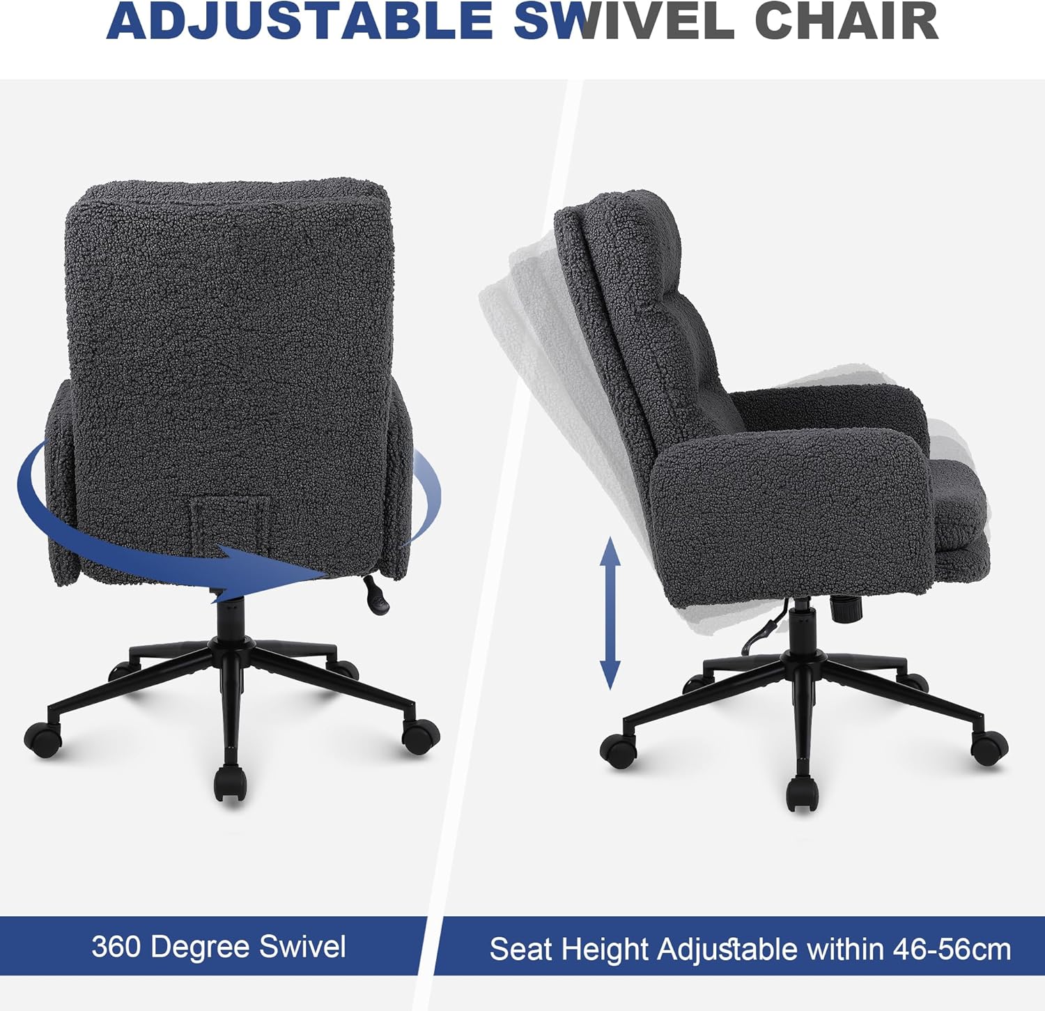 Thumbnail 6 de Youhauchair Schreibtischstuhl aus Kaschmir – ergonomischer Bürostuhl mit hoher Rückenlehne, Dunkelgrau