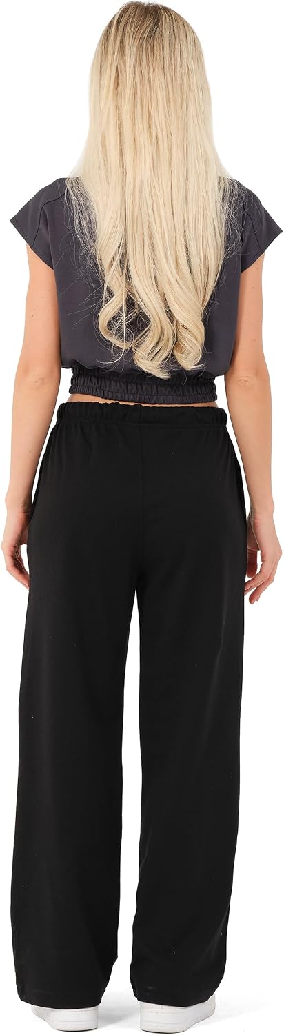 Detalle 2 de ROSS CAMP joggingbroek voor dames van katoen met wijde pijpen en elastische taille