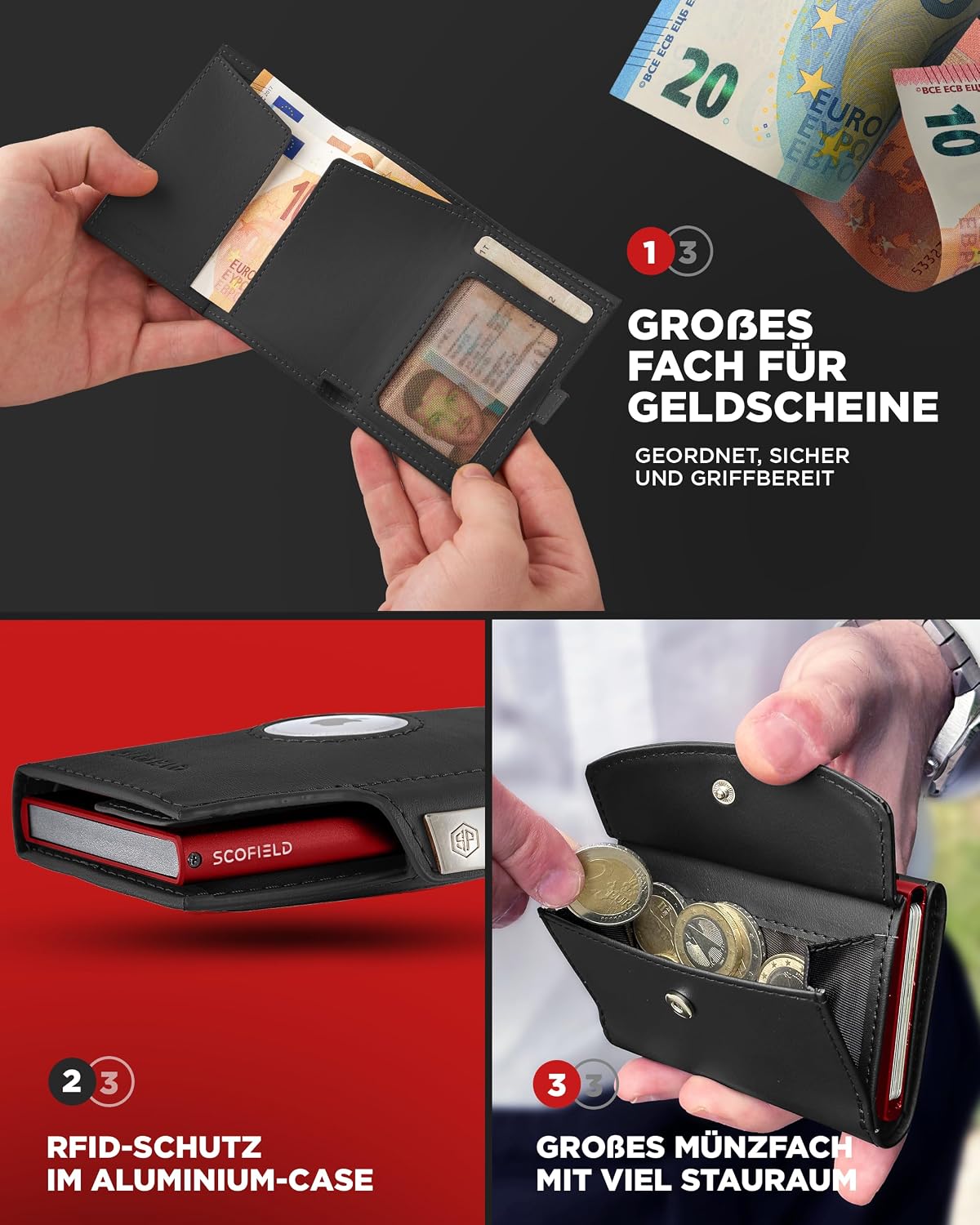 Thumbnail 3 de SF SCOFIELD Airtag Geldbörse Münzfach RFID Schutz 9-10 Karten