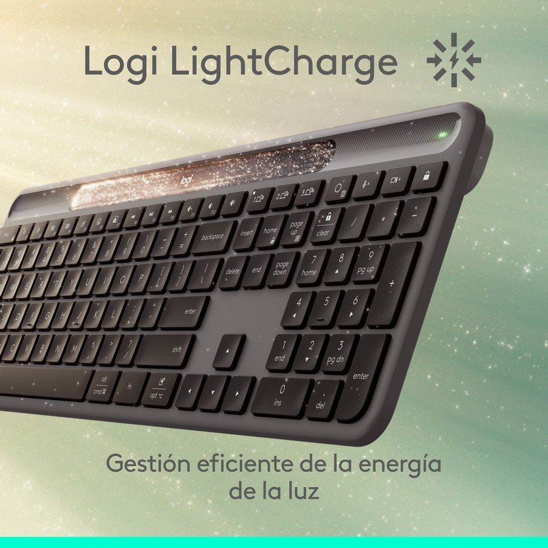 Detalle 2 de Logitech Signature Slim Solar+ Keyboard ES grafito: teclado inalámbrico con energía solar y teclas personalizables