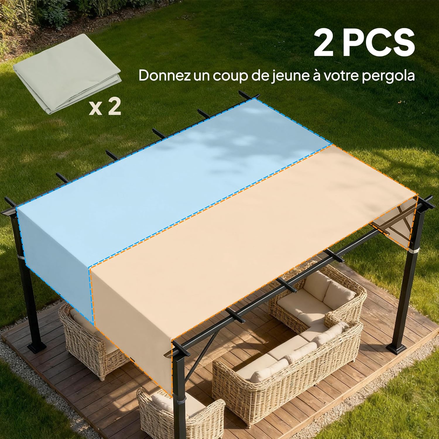 Thumbnail 3 de Outsunny Lot de 2 toiles de rechange pour pergola rétractable 4,9 x 1,2 m – Gris clair (pour pergola 3 x 3 m)