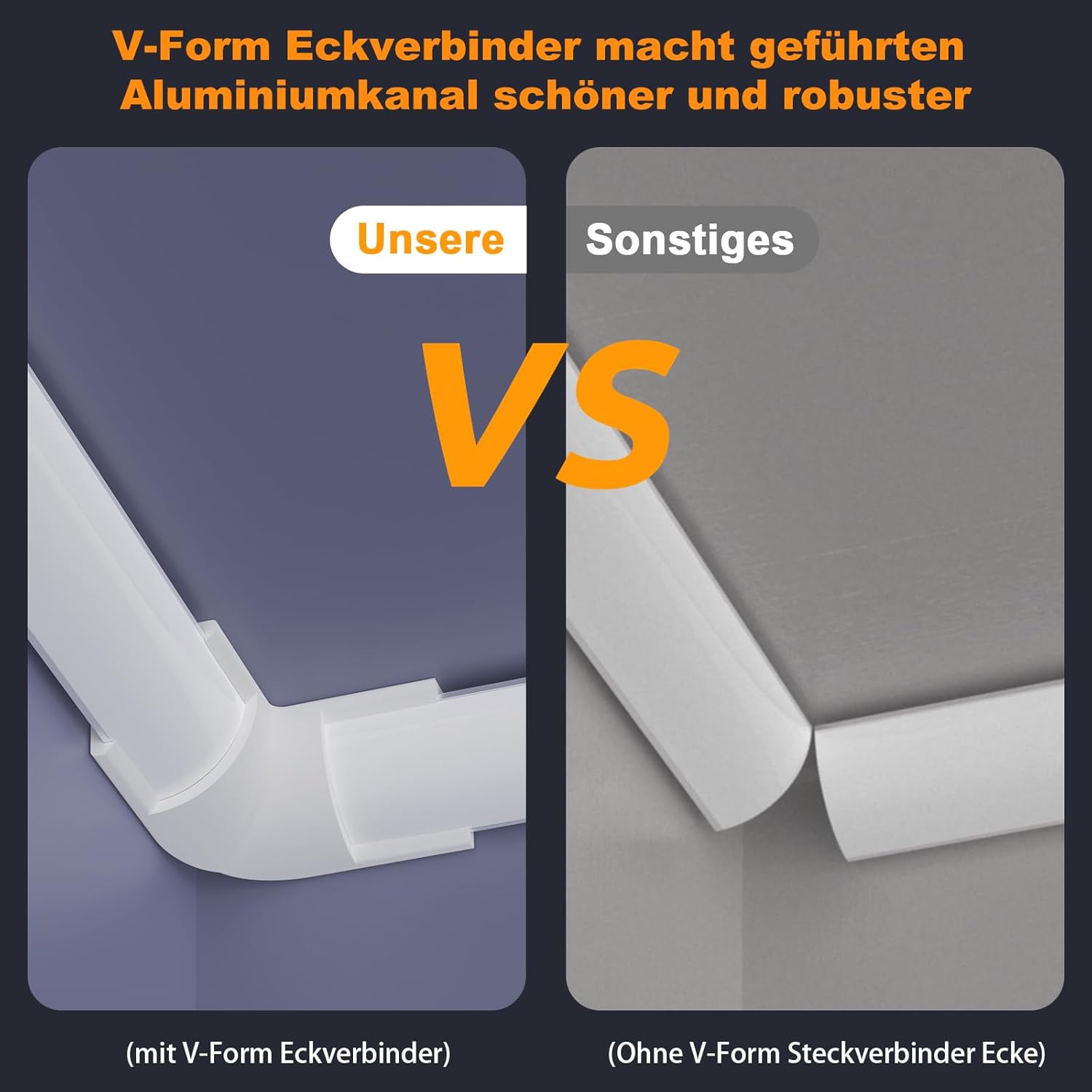 Thumbnail 5 de Chesbung LED-Aluminiumprofil V-Form (10×1 m) für LED-Streifen – milchige Abdeckung, Montageclips & 45°-Eckverbinder