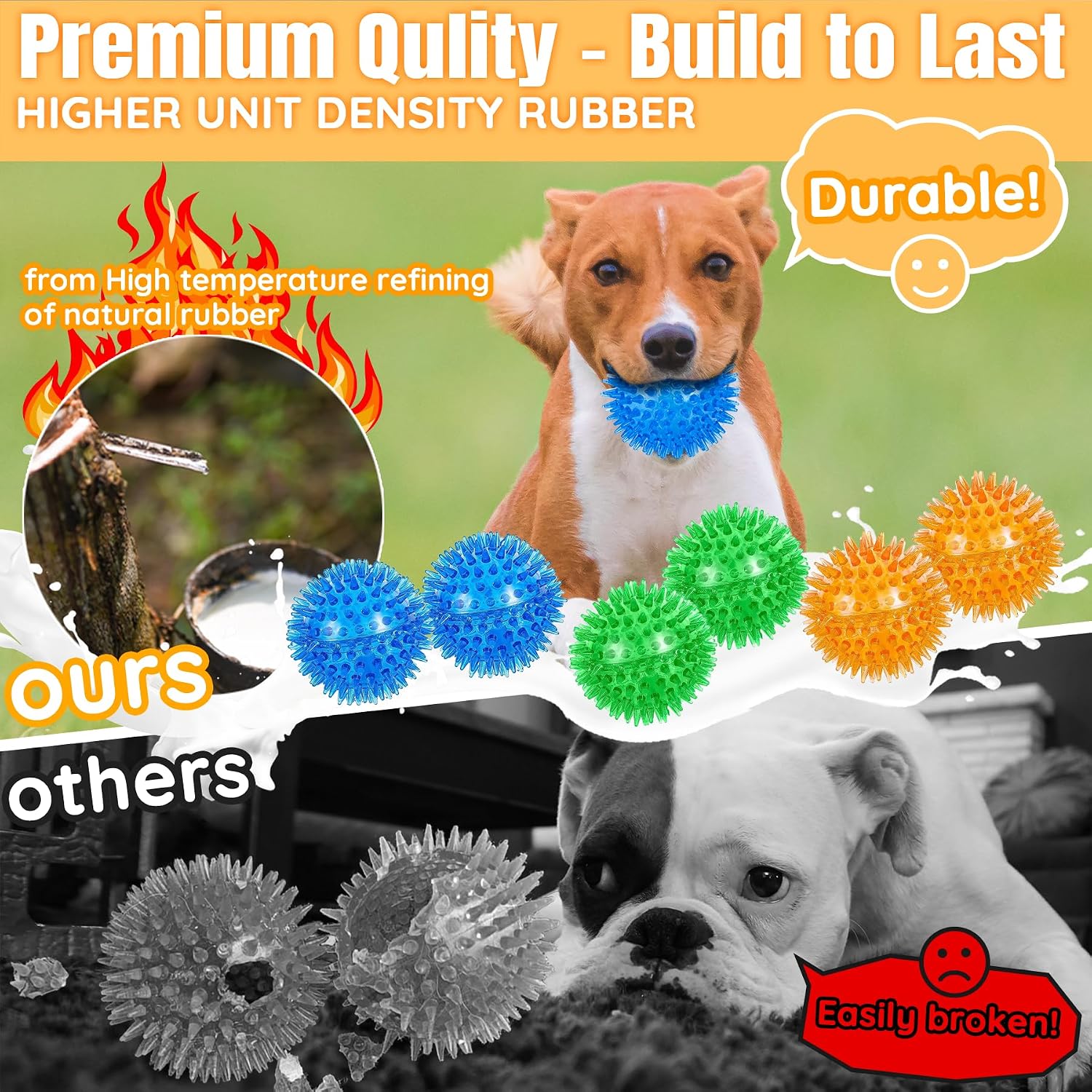 Detalle 2 de Ousiya 65 mm spiky squeaky dog balls 6-pack