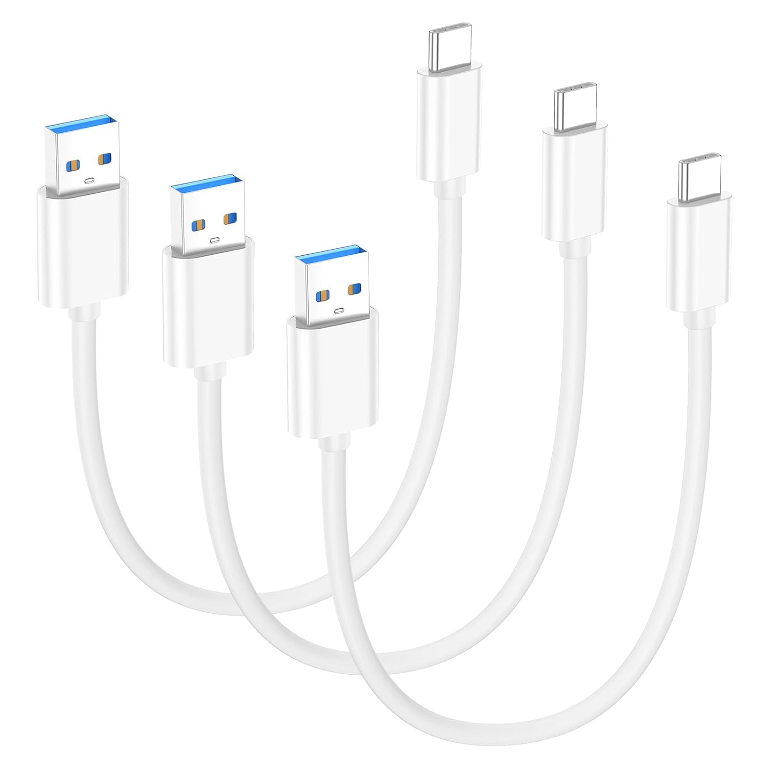 Detalle de 1FT-3Packs USB A to USB C Cable — 10Gbps, 60W Fast Charging, 3-Pack (1 ft each)