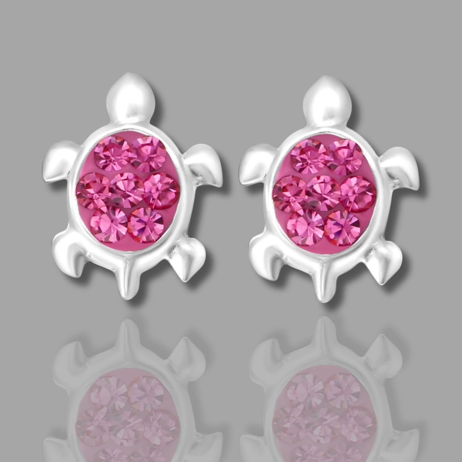 Thumbnail 1 de Zenvie Sterling Silver Turtle Stud Earrings with Crystals (10mm x 9mm) – Gift Box Included