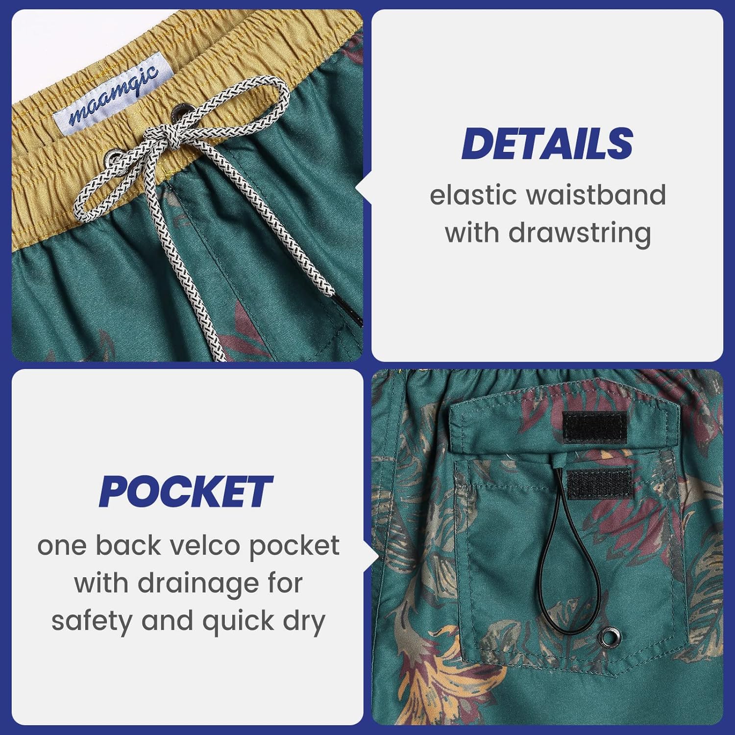 Thumbnail 3 de maamgic Mens 80s/90s Vintage Printed Swim Trunks with Mesh Lining and Quick-Dry Pockets