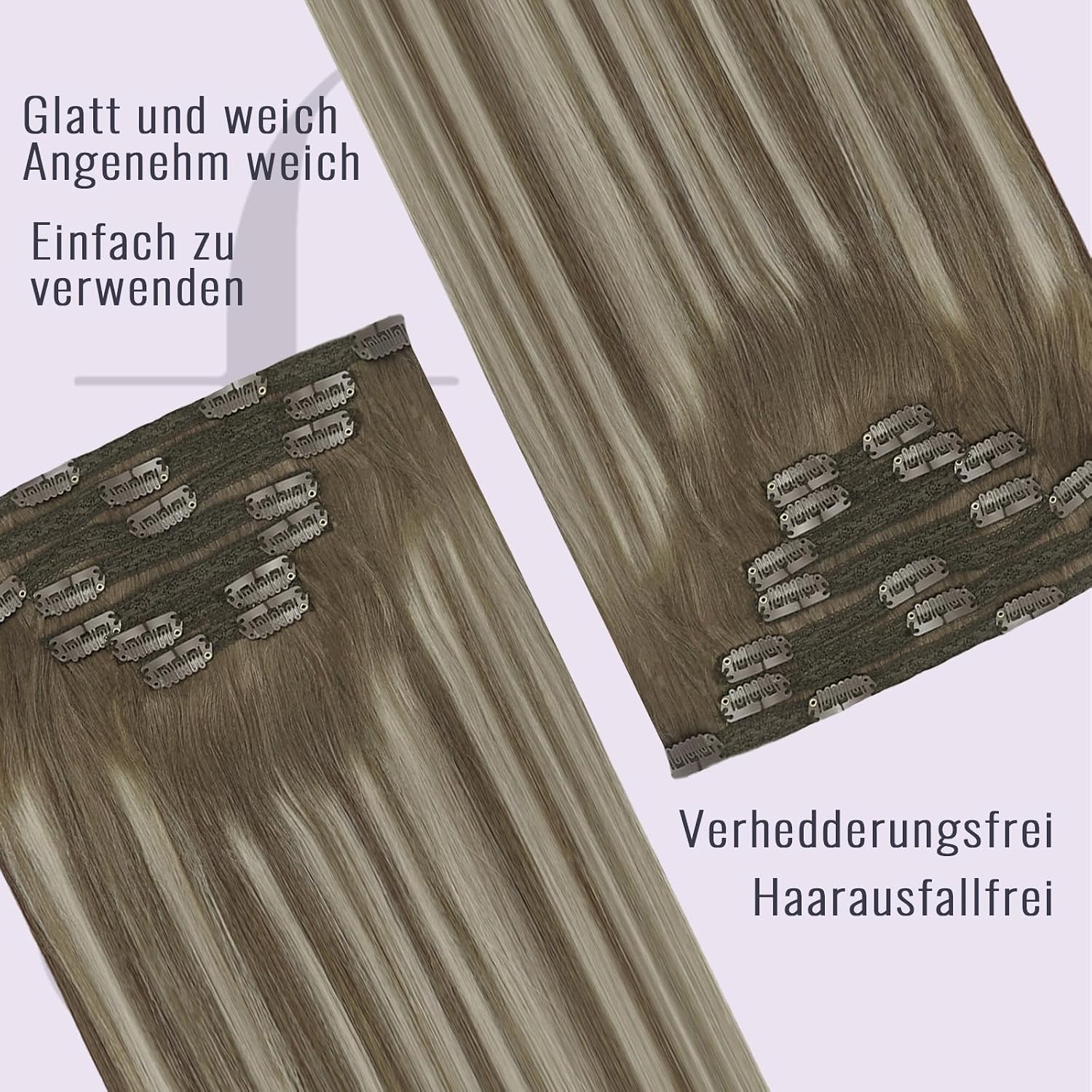 Detalle 2 de Fshine Clip-in Echthaar Extensions 45 cm, 120 g – Balayage Mittelbraun bis Hellblond, 7 Stück