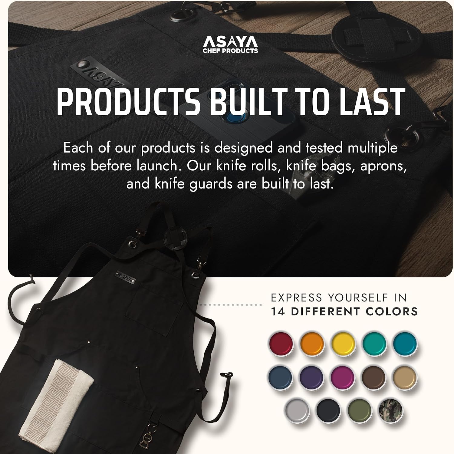 Thumbnail 5 de Asaya Chef and BBQ Apron with Bottle Opener and Hand Towel — 10oz Cotton Canvas, Cross Back Straps