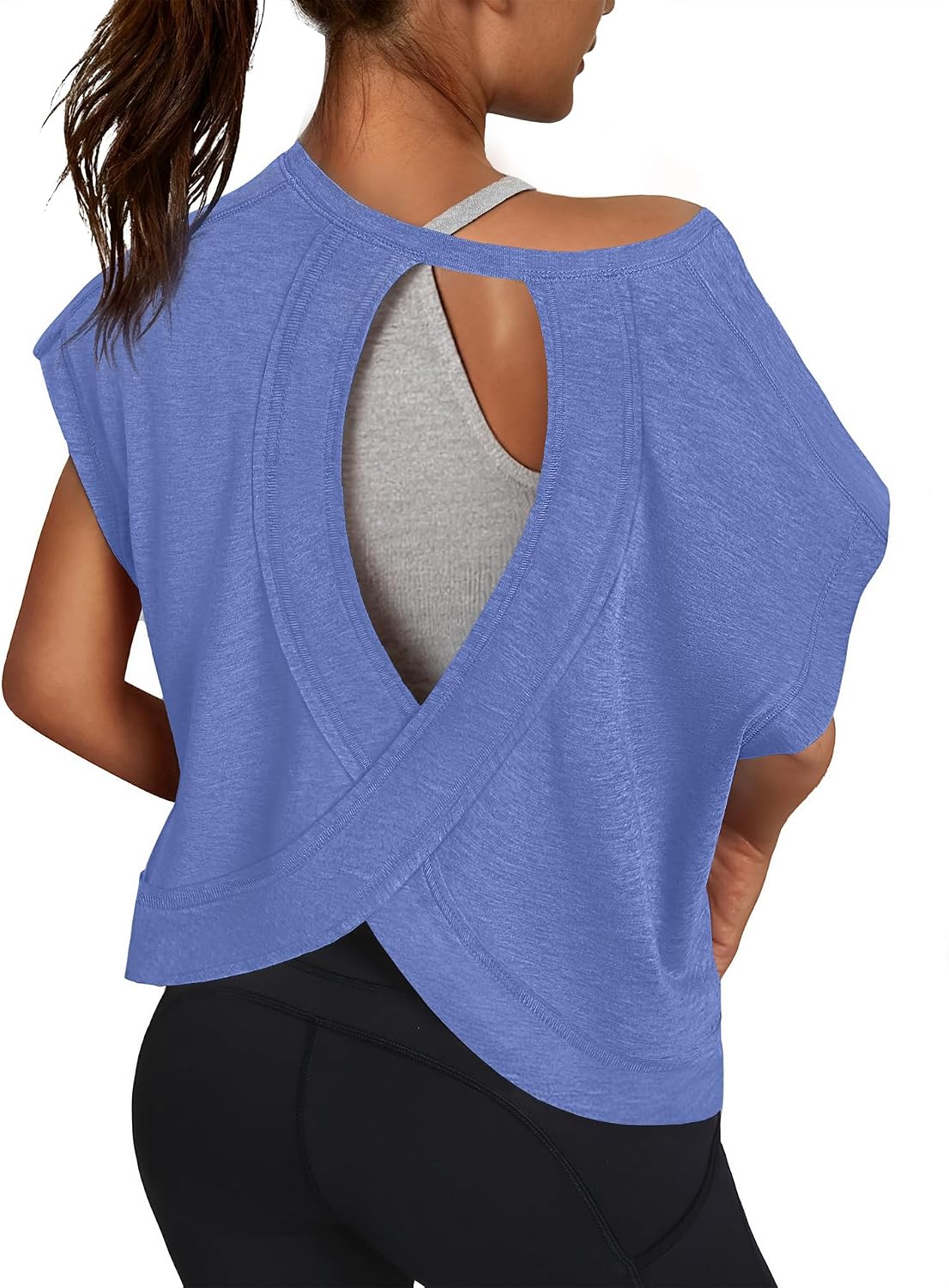 Thumbnail 6 de 3rd hill Women Open Back Workout Shirt – Short Sleeve Crop Tee