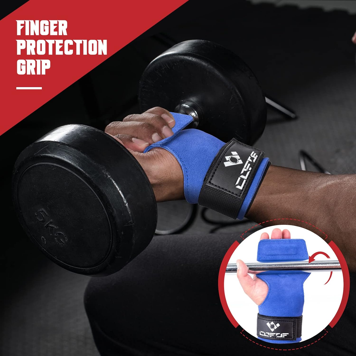 Detalle 2 de COFOF Double-Layer Leather Weightlifting Straps with Adjustable Neoprene Padding