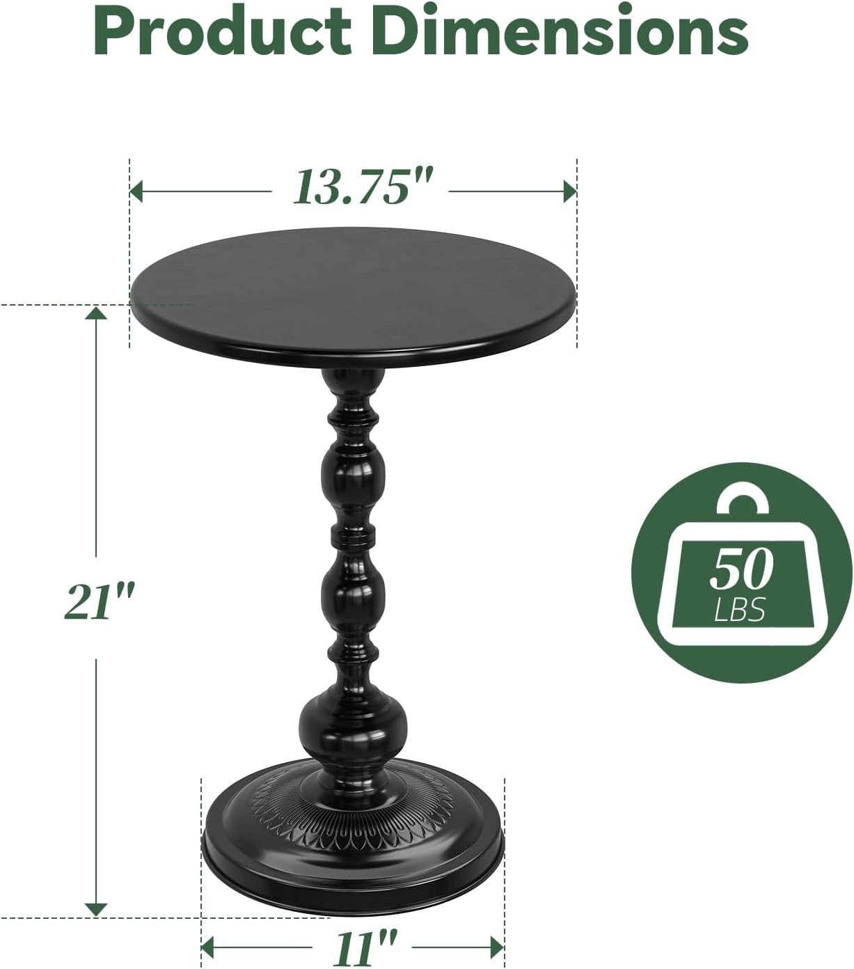 Detalle de Simple Trending Small Side Table, Round Vintage-Style Metal End Table in Black