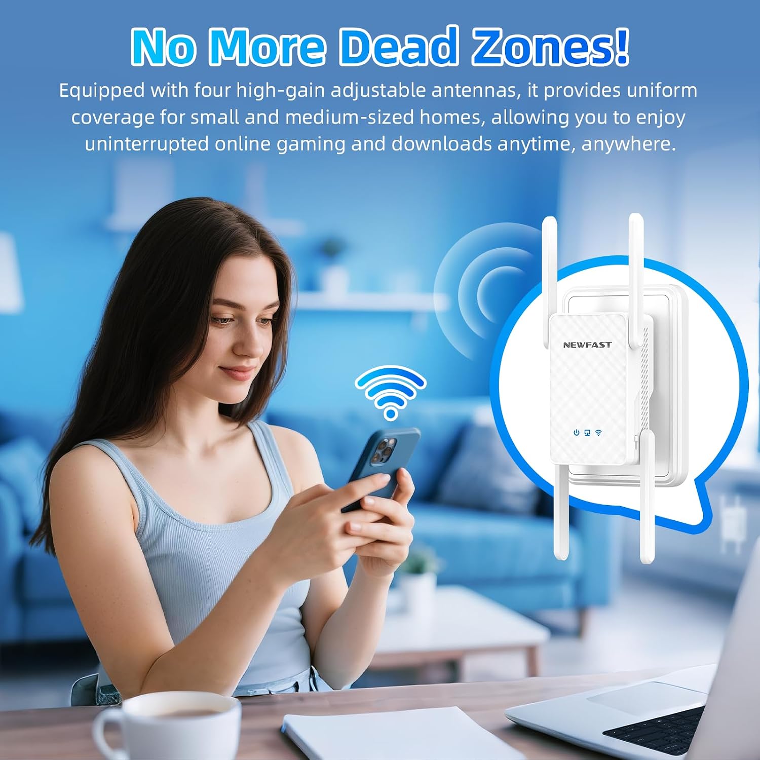 Detalle 2 de NEWFAST 3000Mbps WiFi 6 Extender, Dual-Band with Gigabit Ethernet