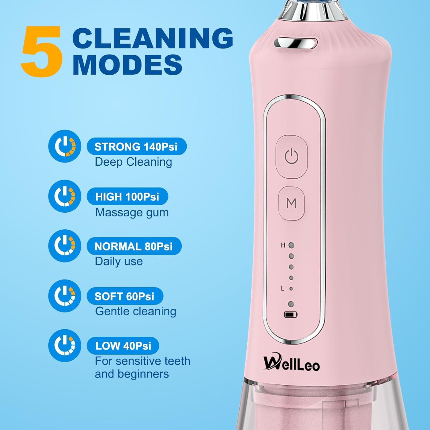 Thumbnail 1 de WellLeo Water Flosser: 300ML Cordless Oral Irrigator with 5 Modes, 5 Jet Tips, IPX7 Waterproof, 2500mAh Battery
