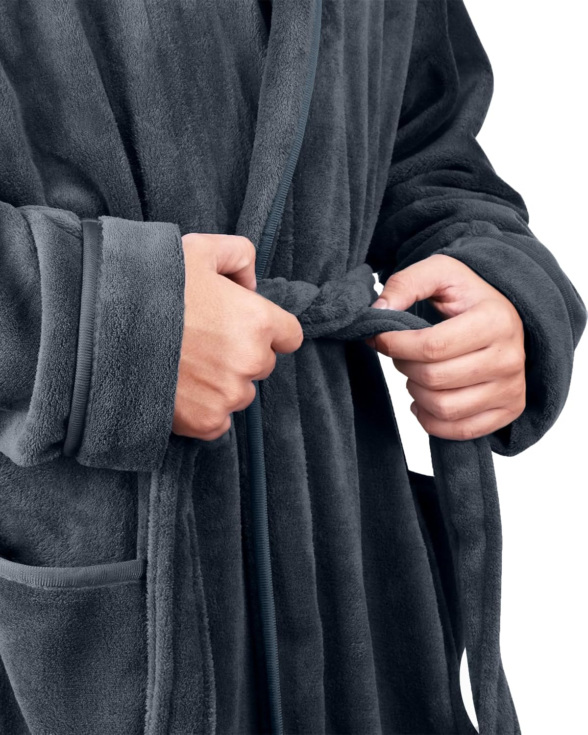 Detalle de NY Threads Herren-Bademantel aus Flausch-Fleece mit Schalkragen und Gürtel