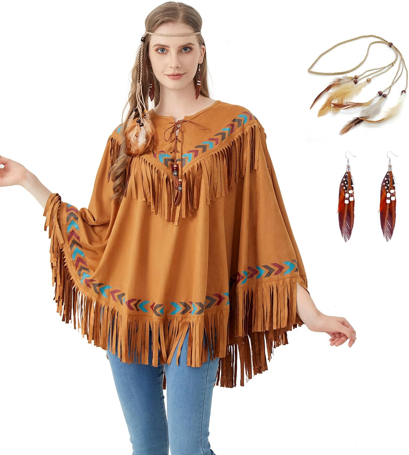 Detalle de aicoaub Poncho indien marron pour femme