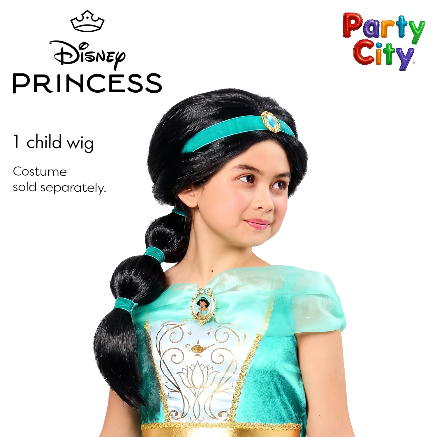 Detalle 2 de Party City AM8411559 Jasmine Wig for Kids, Disney Princess Aladdin, One Size