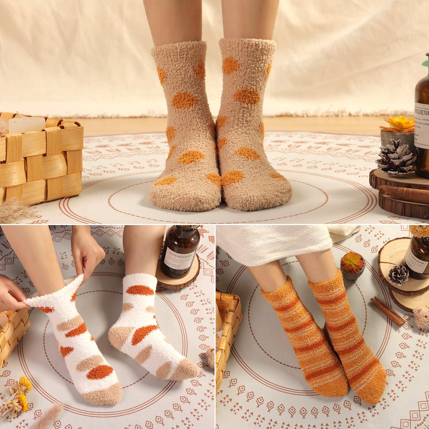 Detalle de Toes Home Fuzzy Socks for Women, 6 Pairs of Cozy Microfiber Slipper Socks