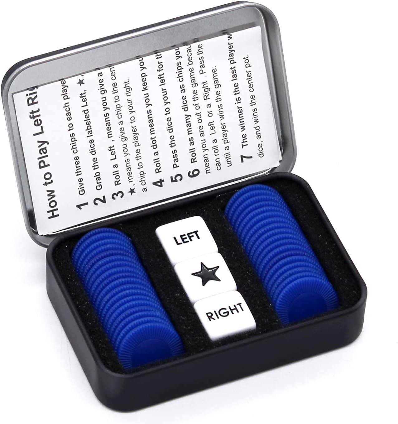 Detalle de Bilywey Left Right Center Dice Game Set with 3 Dice + 36 Black Chips (Black)