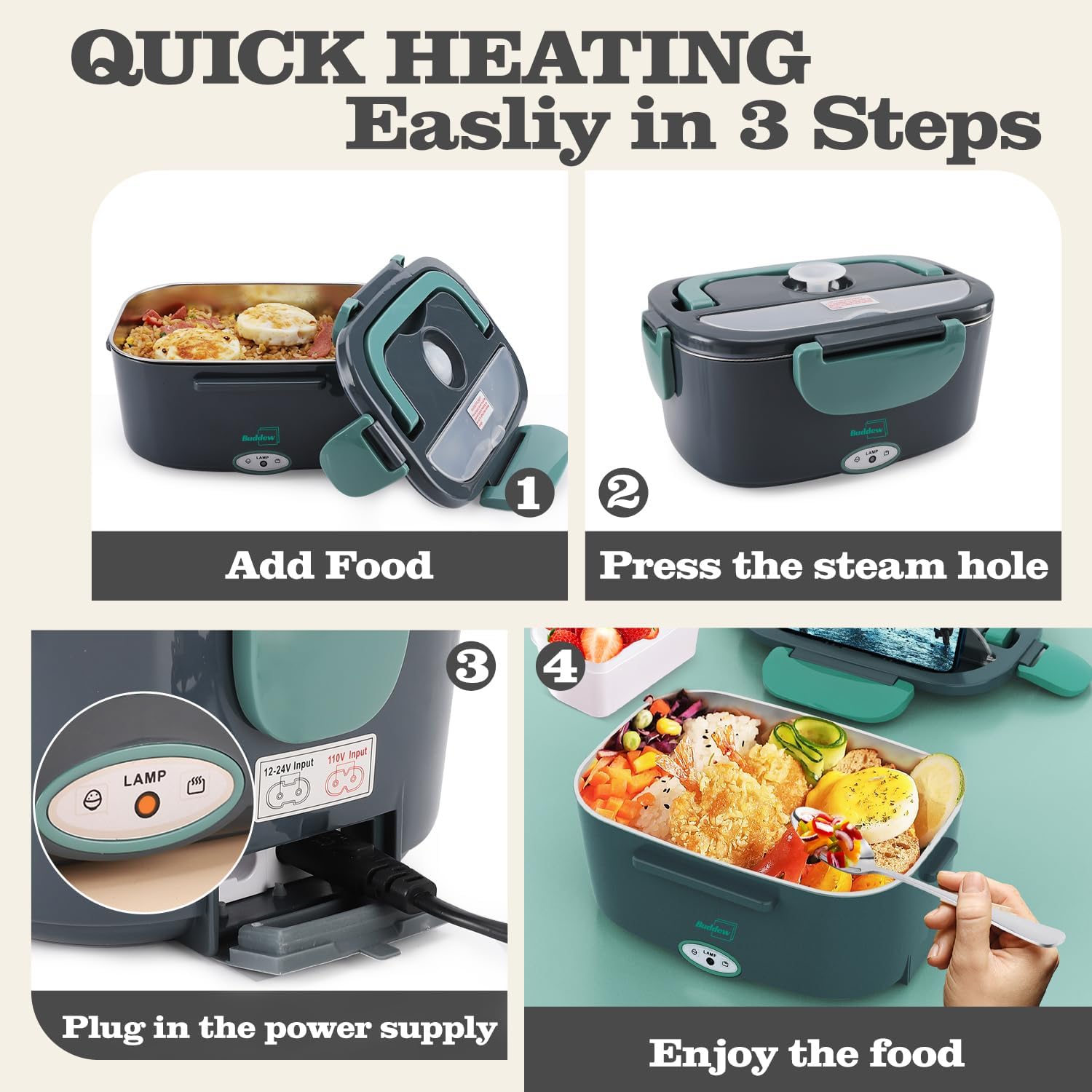Thumbnail 3 de Buddew Electric Heated Lunch Box 1.5L 80W