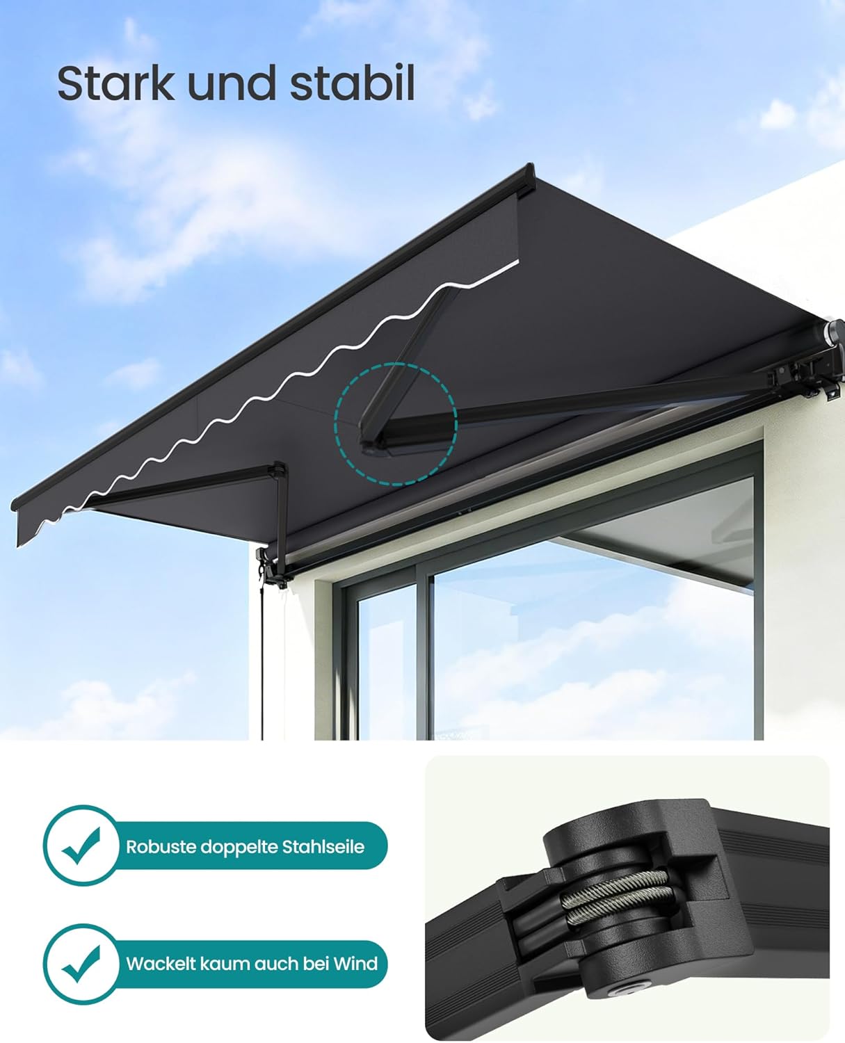 Thumbnail 3 de SONGMICS Gelenkarmmarkise GSA306GZ01 (300 x 250 cm) mit Handkurbel – UPF 50+ Sonnenschutz fürs Balkon-Setup