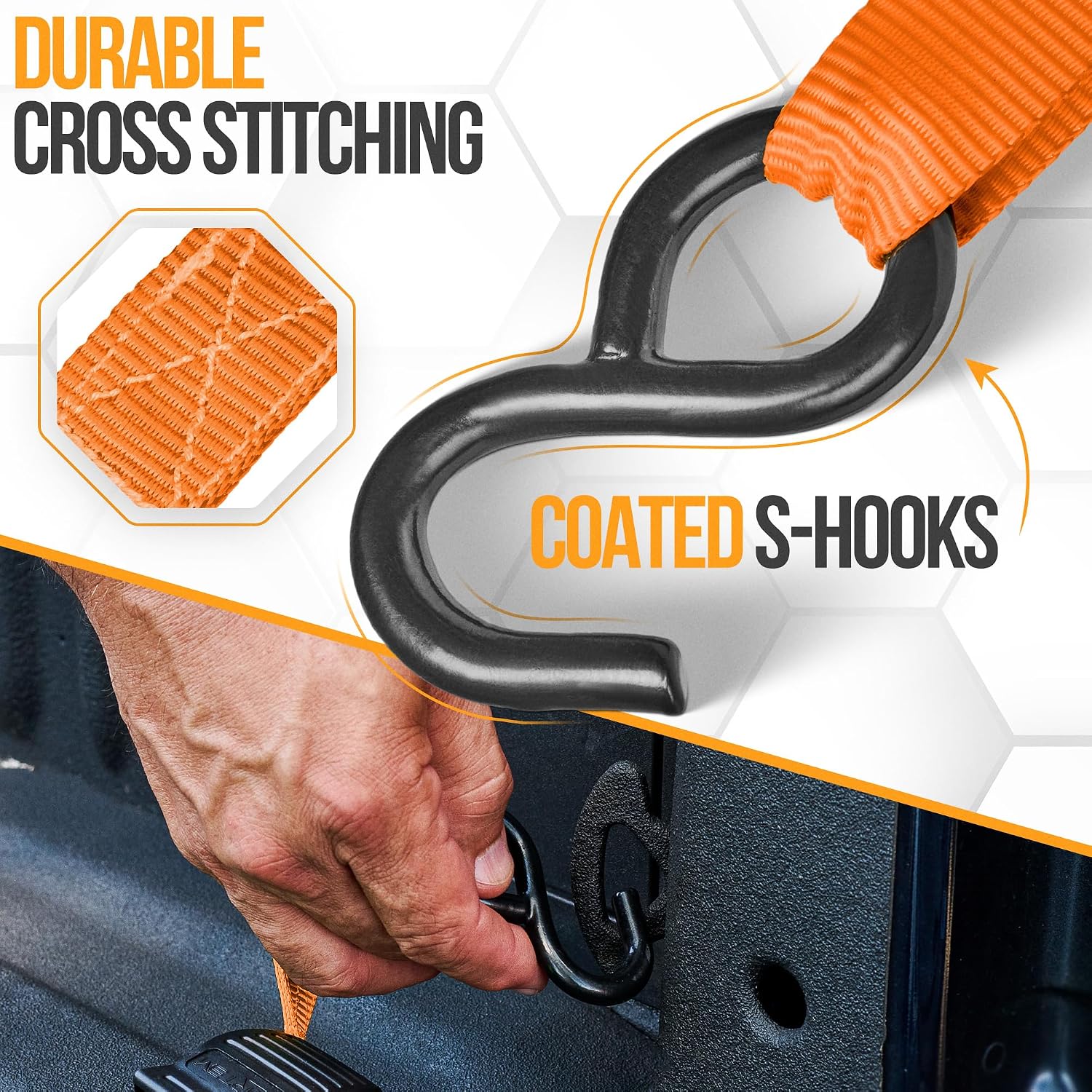 Thumbnail 2 de FORTEM Ratchet Straps 748kg Break Strength, 4 Pack (4.6m x 2.54cm) with Soft Loops and Carry Bag