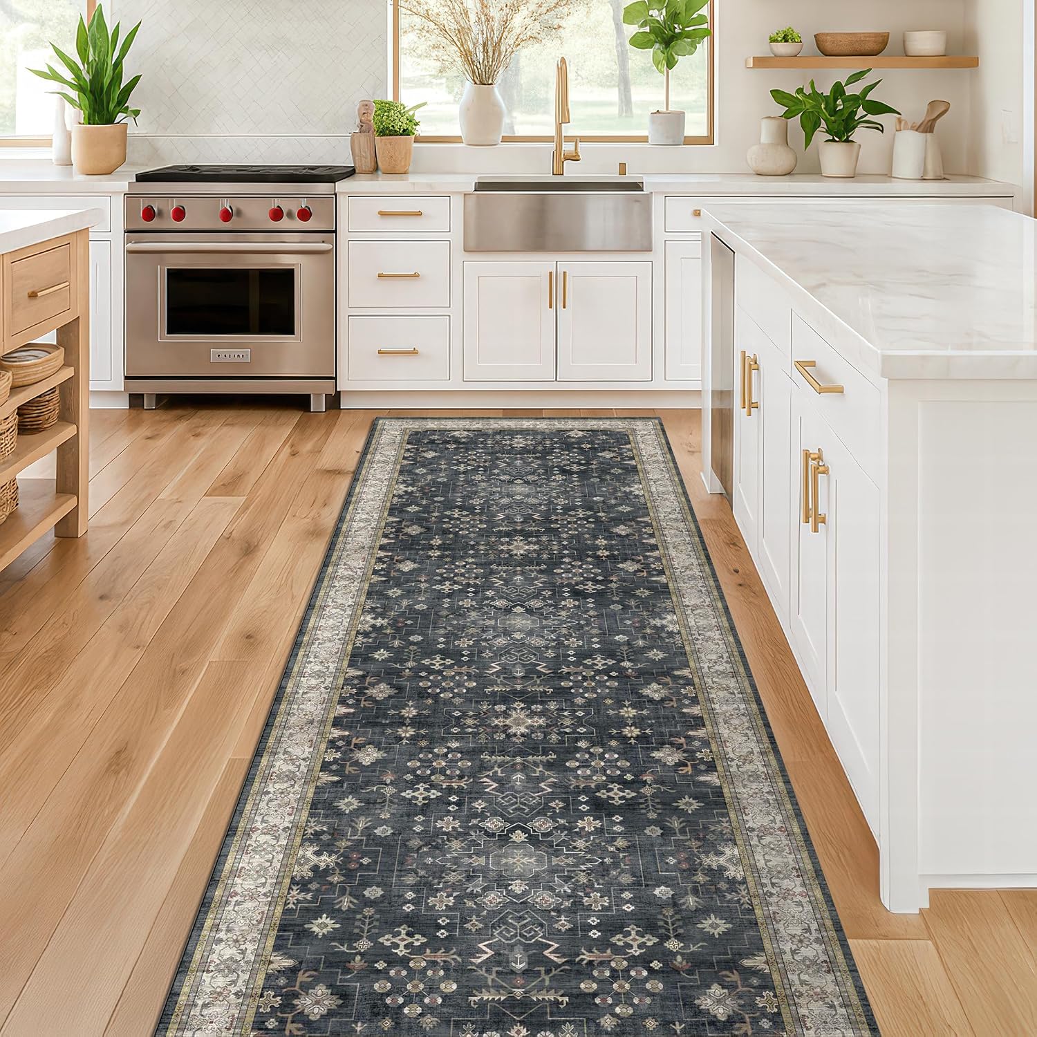 Detalle de Hazo Haus 2 x 6-inch Boho runner rug, non-slip 🏠