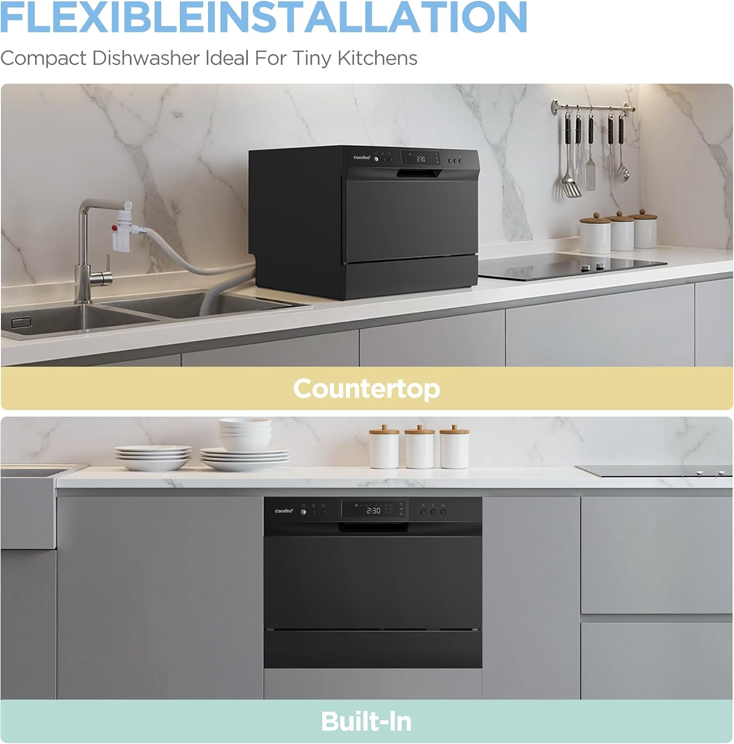 Thumbnail 6 de COMFEE' CDC22P1BBB Countertop Dishwasher, 6 Place Settings, 8 Cycles, Black