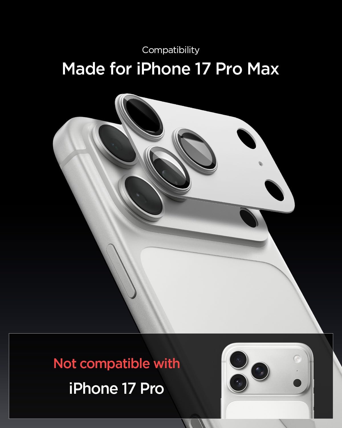 Detalle 2 de Spigen Glas.tR EZ Fit Optik Pro XL pour iPhone 17 Pro Max : protection intégrale de l’objectif, adhérence renforcée